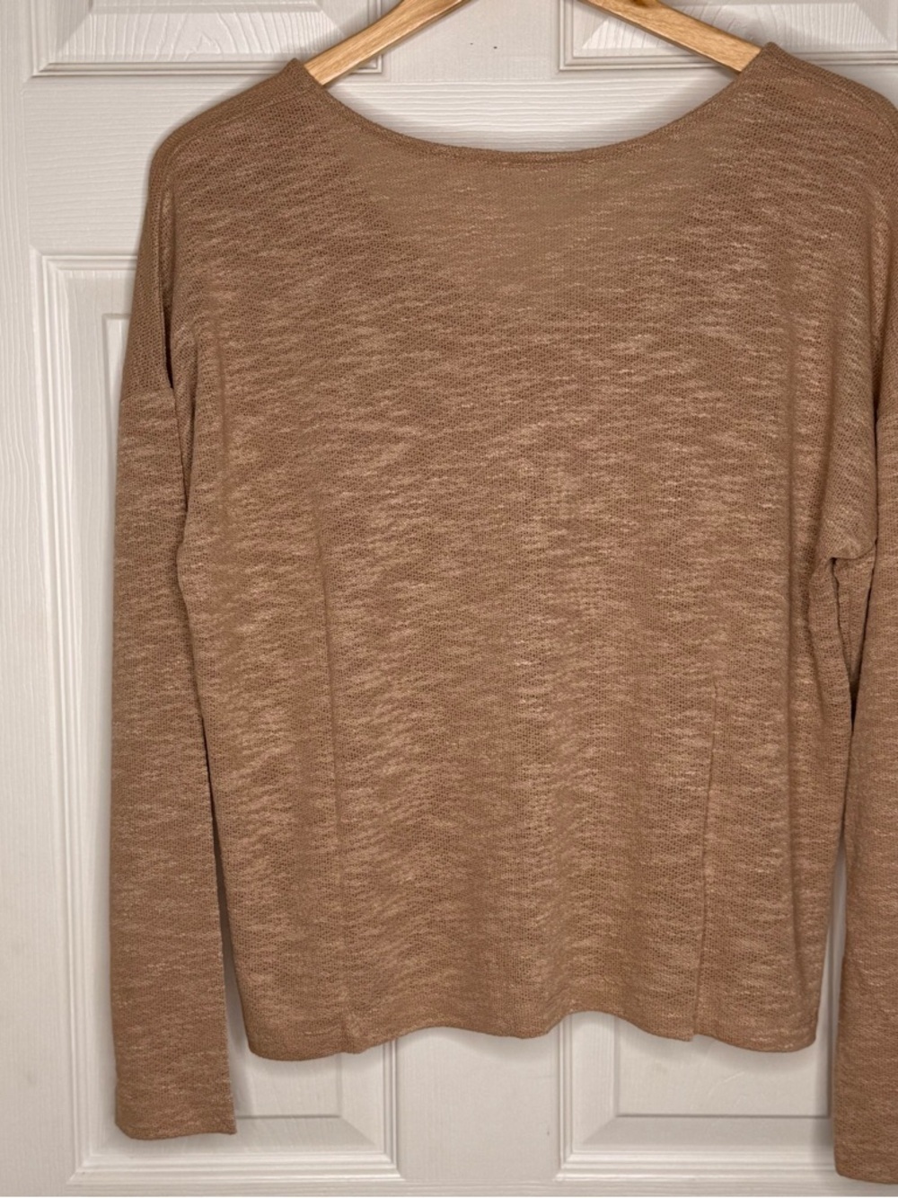 New Zenana Lightweight Knit V Neck Top Camel Tan Long Sleeve Casual S M L - Picture 5 of 7